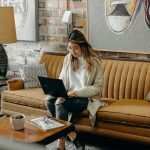 Woman working in Cafe on laptop