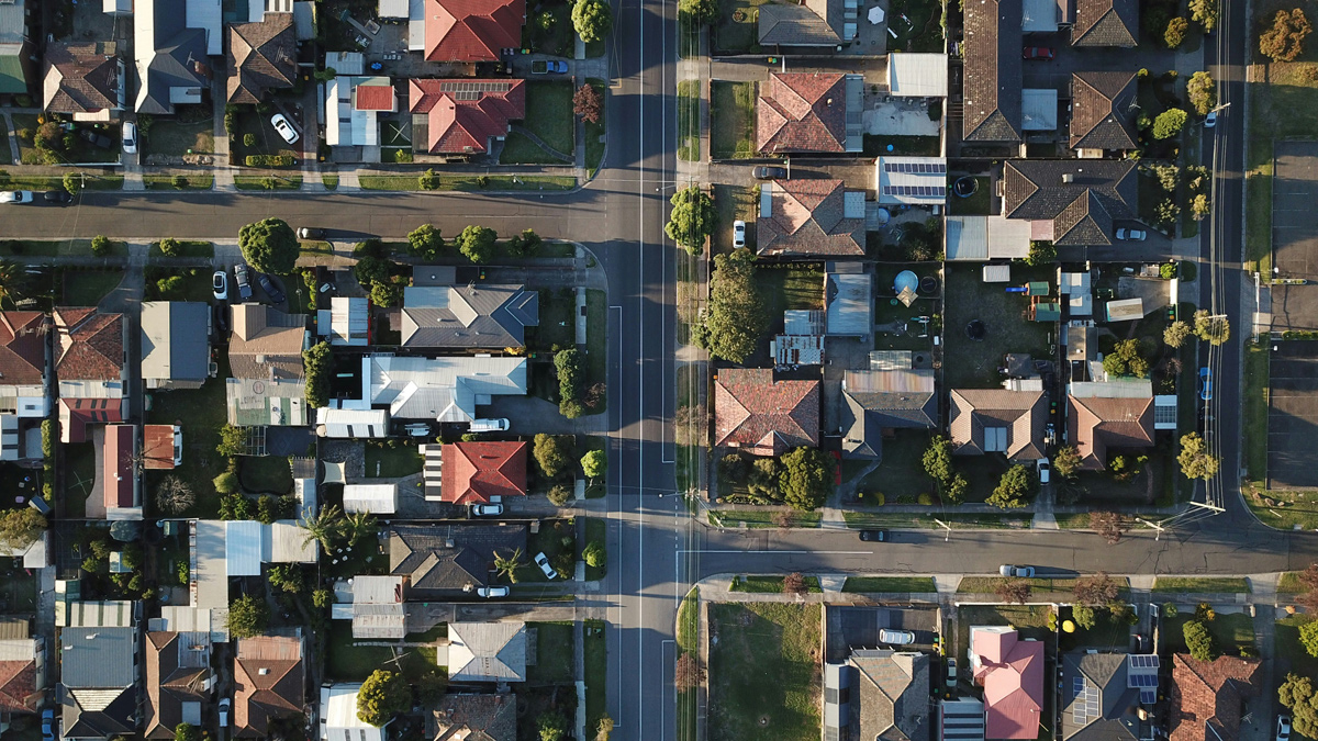 aerial view of established houses in Australia